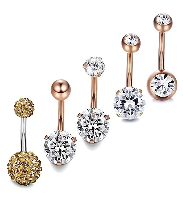 Stainless Steel Zircon Rose Gold Belly Button Ring Set