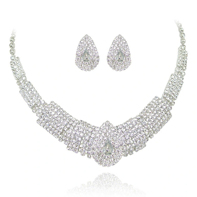 Water Drop Full Diamond Drop Earrings Necklace Set