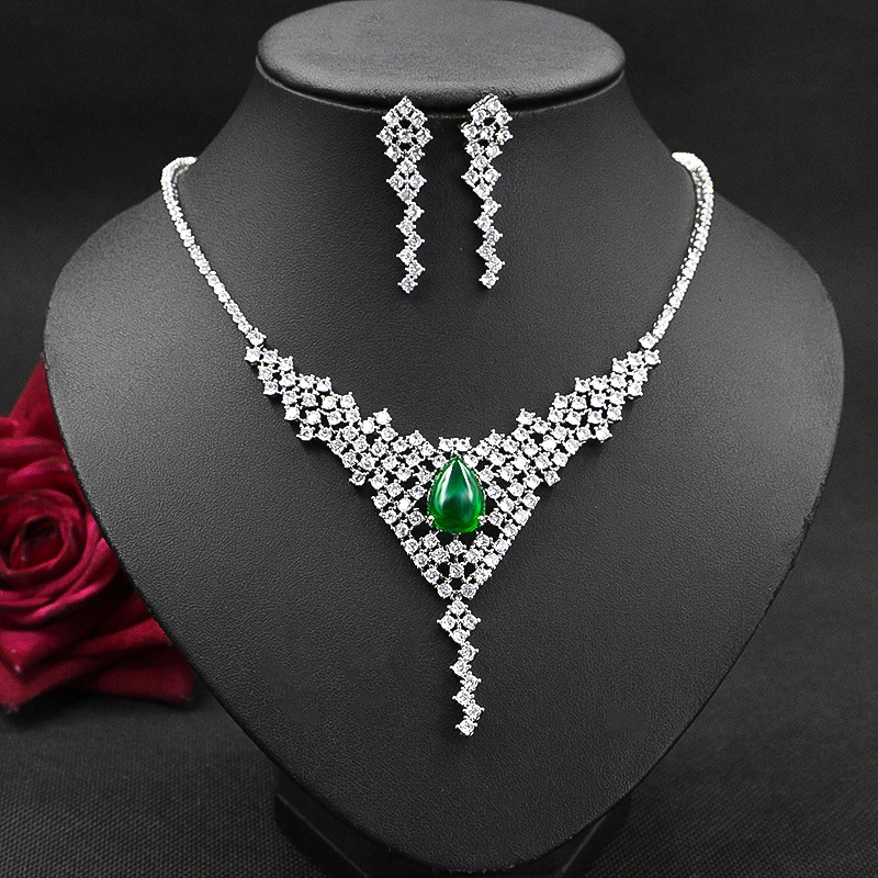 Fashion Crystal Diamond Necklace And Earring Two-Piece Set Female Elegant Clavicle Chain