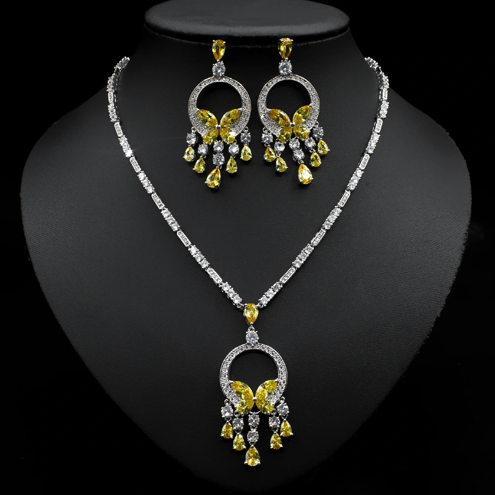 Japanese And Korean Bridal Set Butterfly Zircon Necklace Set