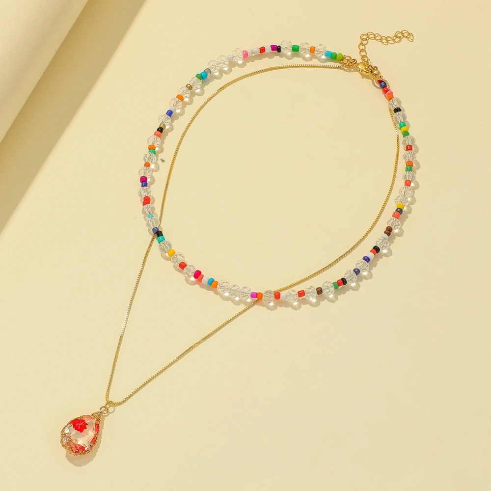 Cross-border European And American Fashion Personality Double-layer Water Drop Dry Flower Resin Pendant