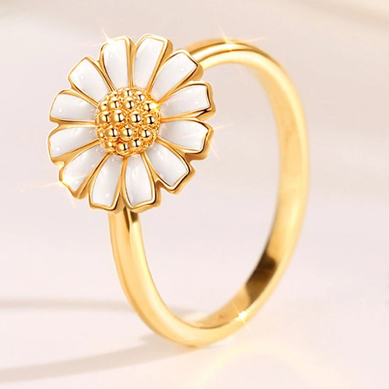 Small Daisy Ring Retro Ring Enamel Glaze Ring Simple Trendy Jewelry