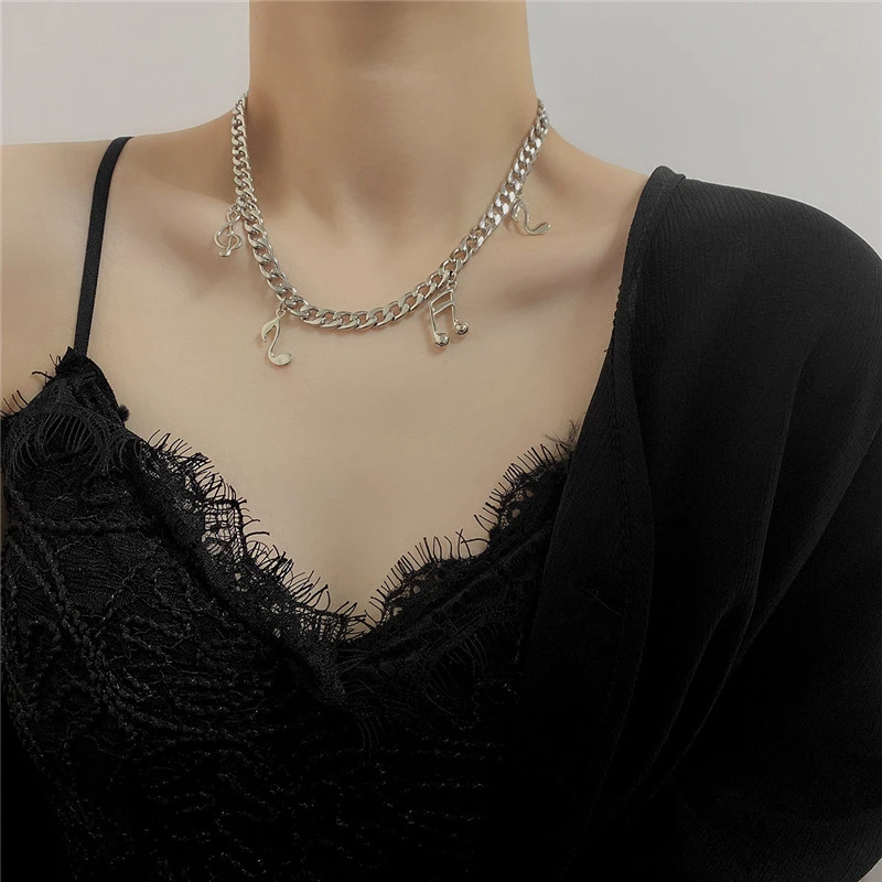 Hip Hop Note Pendant Titanium Steel Necklace Female Minority Design Clavicle Chain