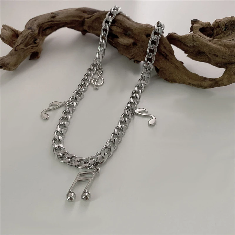 Hip Hop Note Pendant Titanium Steel Necklace Female Minority Design Clavicle Chain