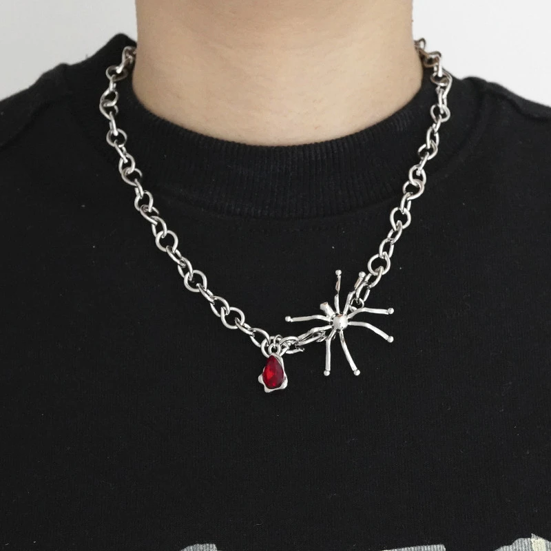 New Ruby Spider Blood Drop Pendant Necklace