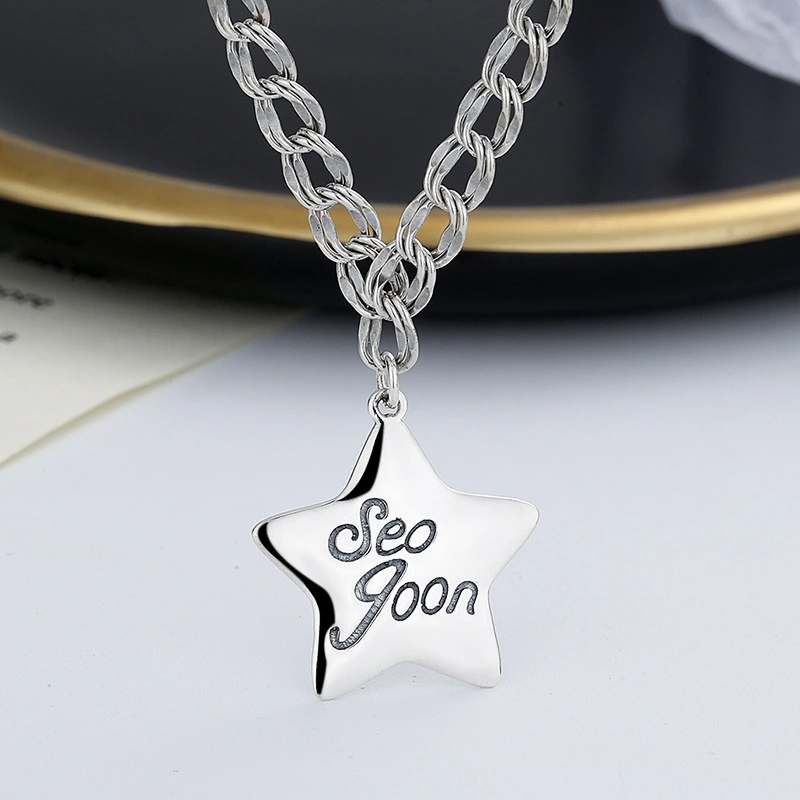 Sterling Silver European And American Style Thick Chain Letter Five-pointed Star Necklace