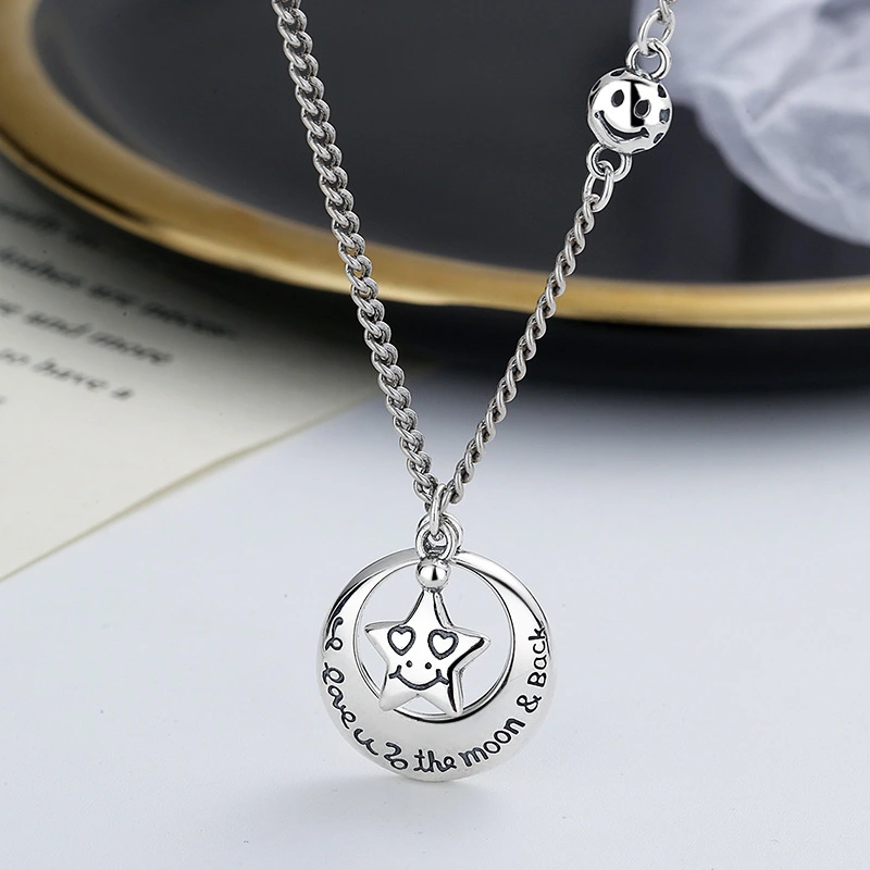 Creative Moon Star Necklace In Sterling Silver