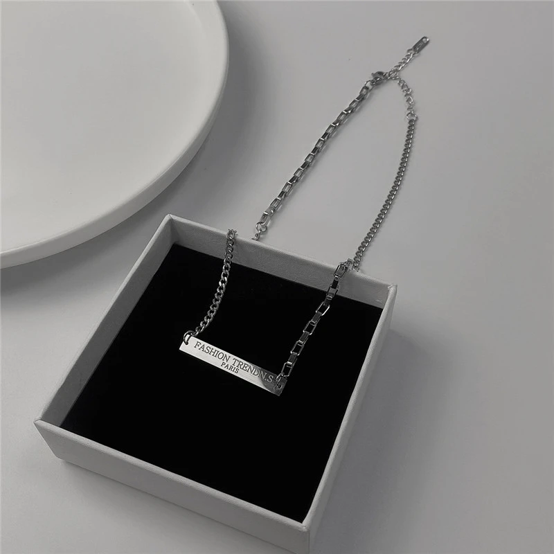 Hip Hop Letter Square Brand Titanium Steel Necklace Female Cold Wind