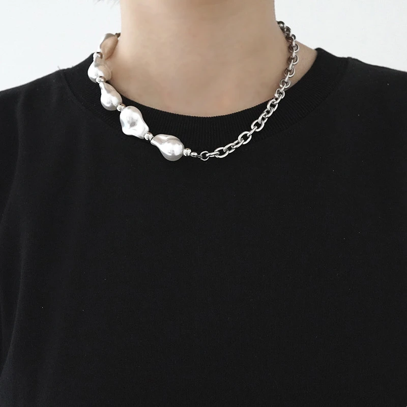 KANSAI New Irregular Large Pearl Square Brand Necklace Short Clavicle Chain Cold Wind Hip-Hop Cool Trendy Jewelry