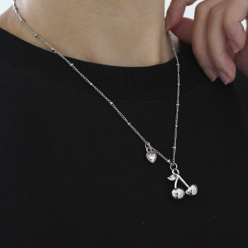 Little Cherry Rhinestone Love Necklace Wild Clavicle Chain Ins Niche Cold Wind Fashion Accessories