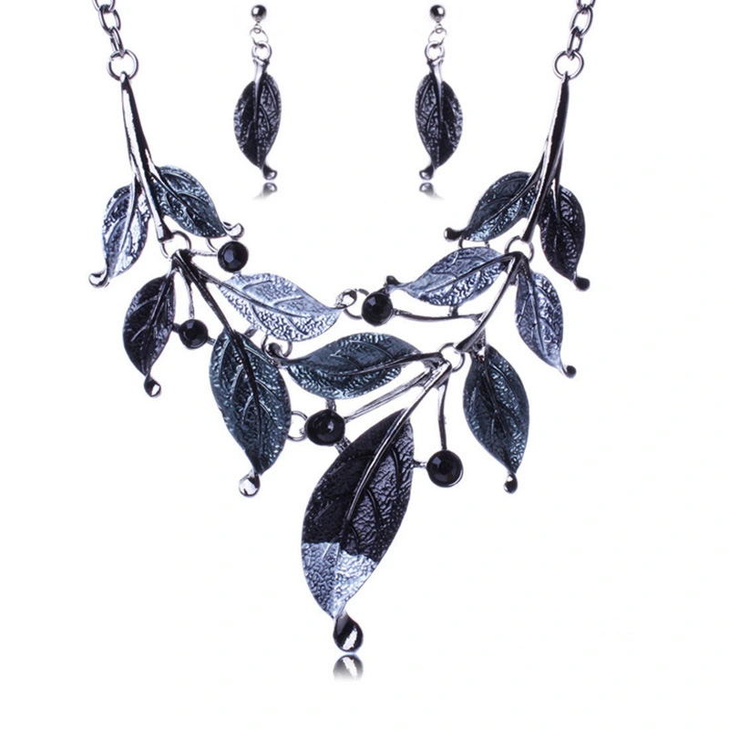 Leaf Shape Dripping Color Oil And Diamond Necklace