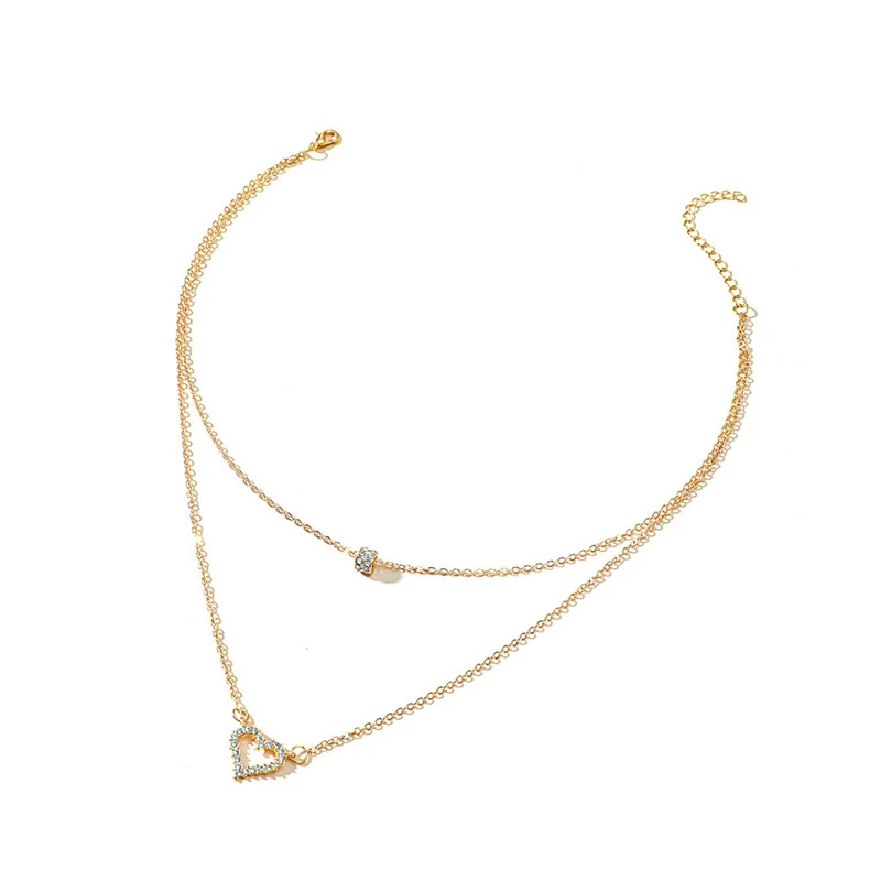Double Layer Pendant Necklace Multilayer Zircon Heart Clavicle Chain