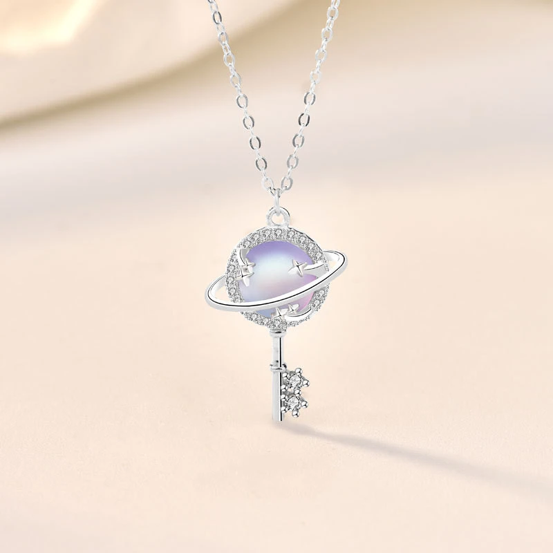 Sterling Silver Aurora Planet Key Necklace