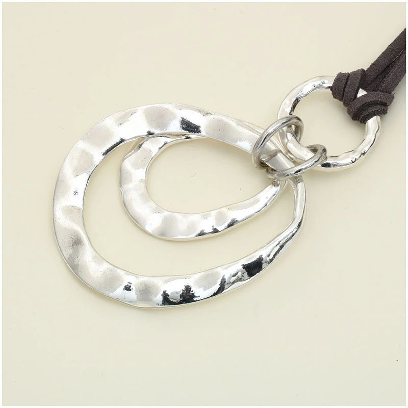 Geometric Irregular Alloy Pendant Leather Cord Necklace