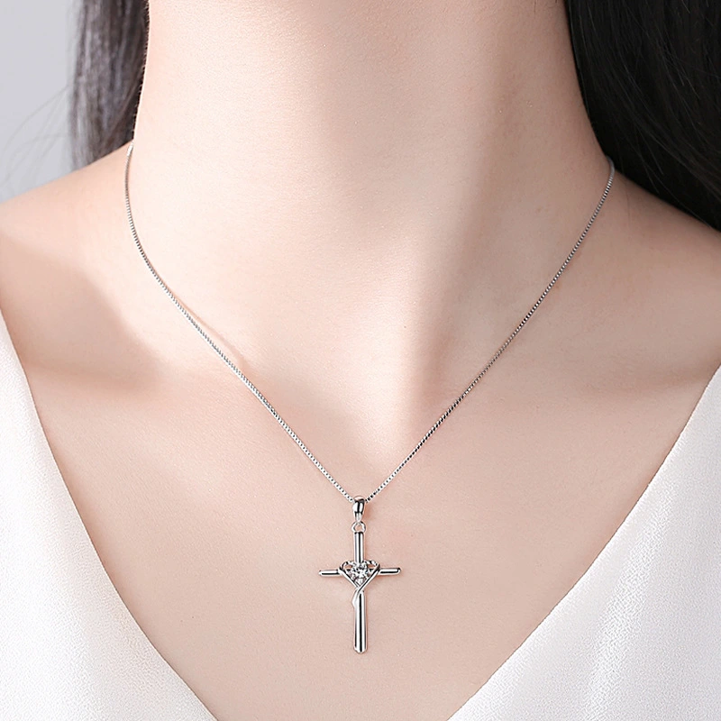 Sterling Silver Cross Pendant Trendy Clavicle Chain