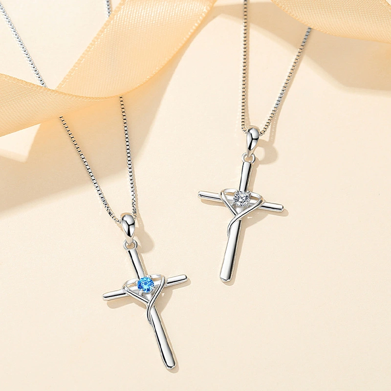 Sterling Silver Cross Pendant Trendy Clavicle Chain