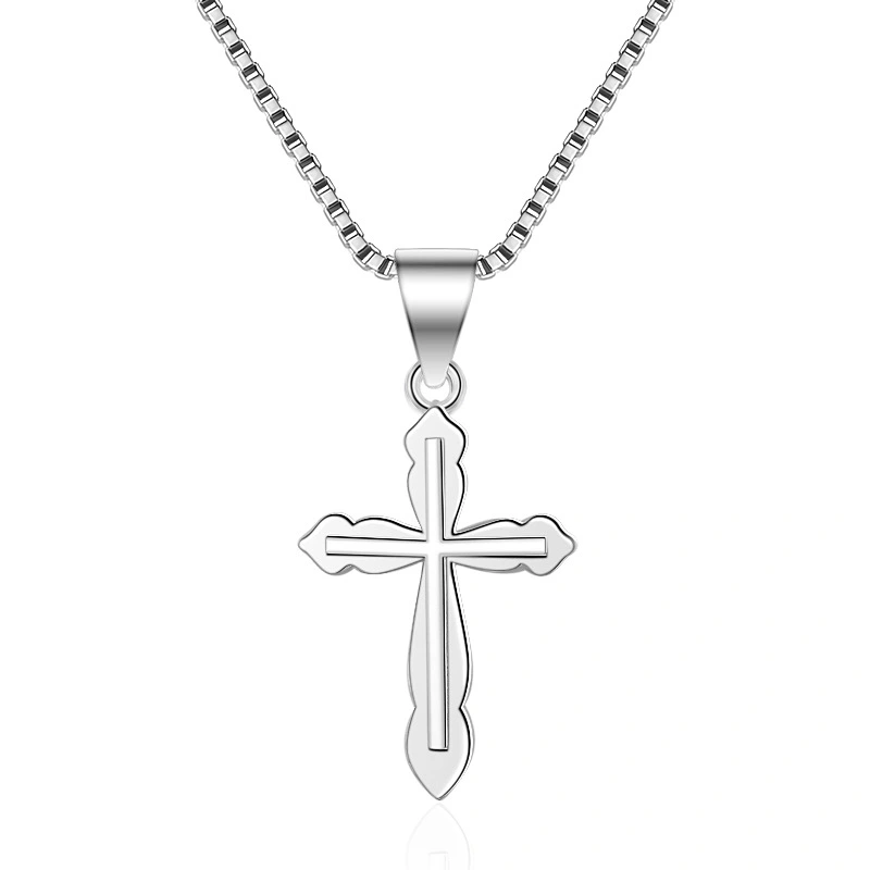 Plain Silver Cross Pendant Clavicle Chain