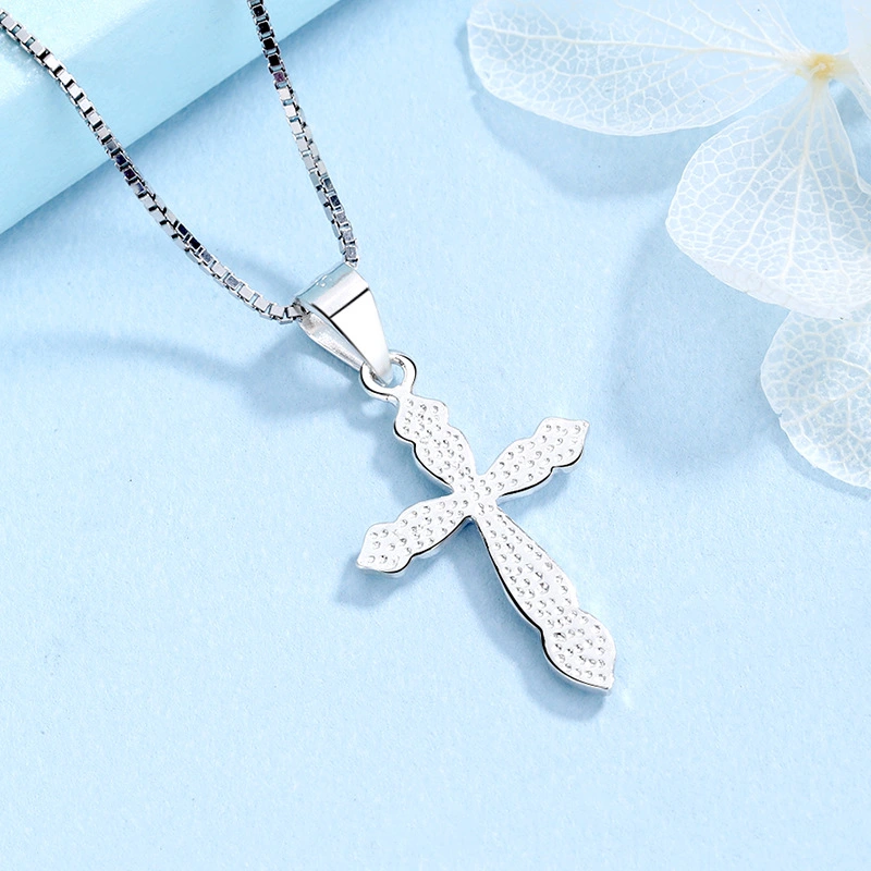 Plain Silver Cross Pendant Clavicle Chain