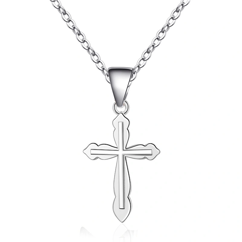 Plain Silver Cross Pendant Clavicle Chain