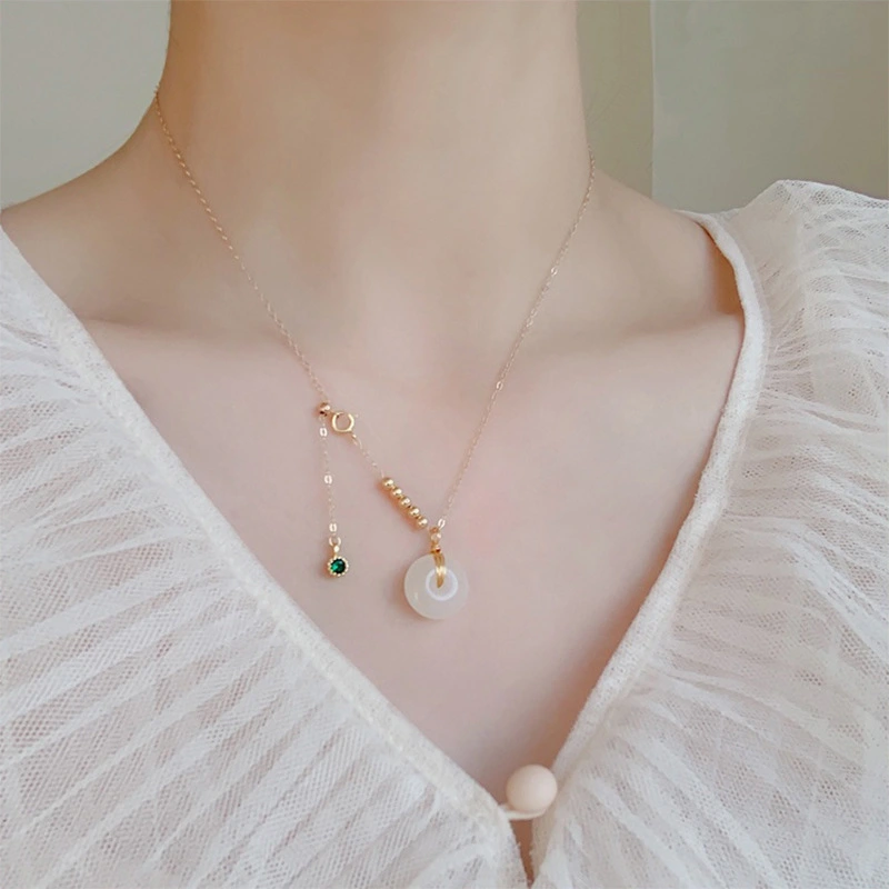 Hetian Jade Bead Necklace Female Safe Buckle Pendant Clavicle Chain Jade Niche Design Sense Ins Cold Wind Ceremony