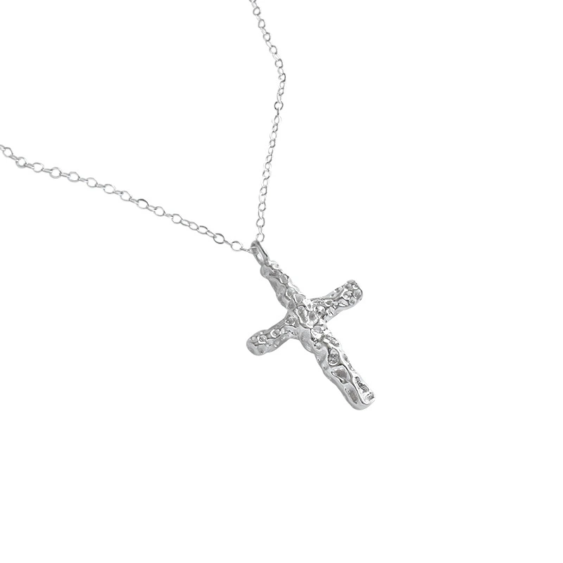Wrinkle Cross Necklace Female Niche Design Simple Silver Chain
