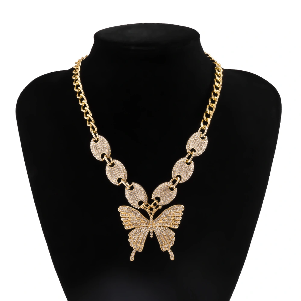 European And American Exaggerated Full Rhinestone Pig Nose Buckle Butterfly Necklace Women