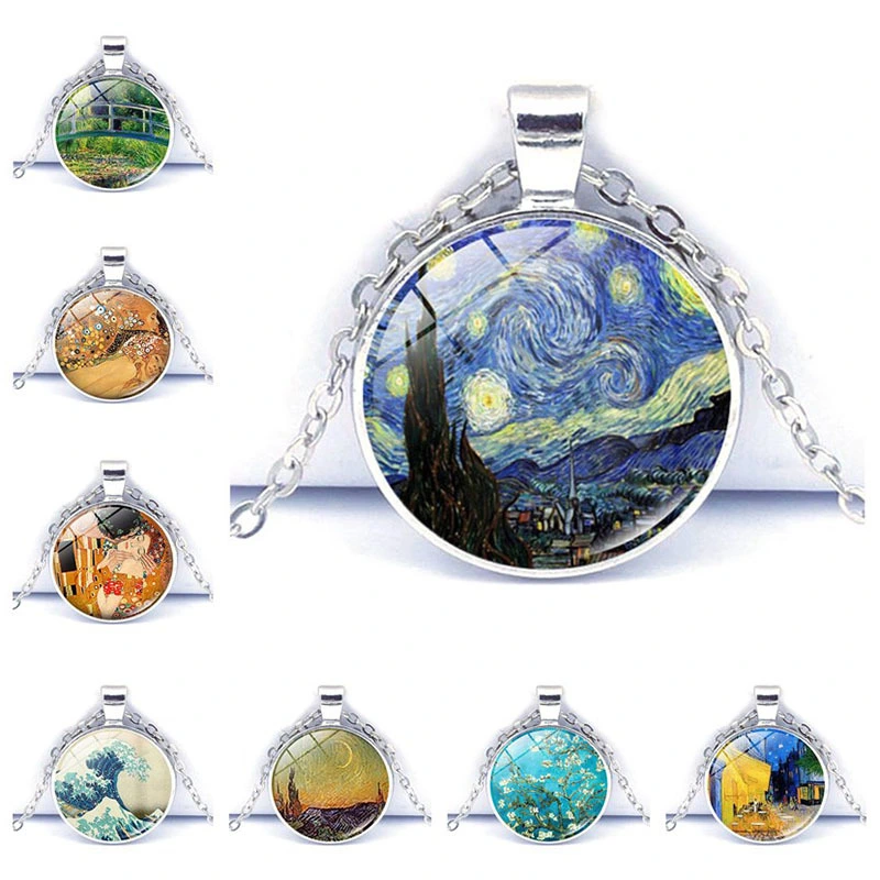 Van Gogh Star Moon Night Time Gemstone Necklace Sweater Chain Pendant Jewelry