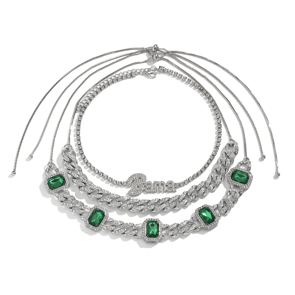 European And American Vintage Palace Green Gemstone Full Diamond Necklace