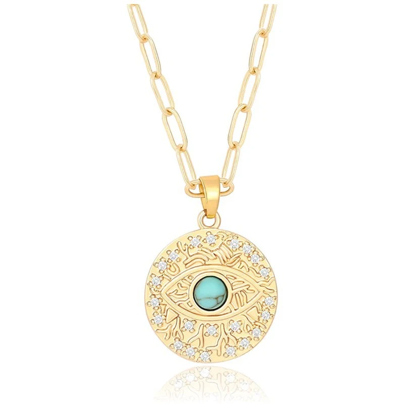 Big Gold Medal Moon And Star Pendant Necklace