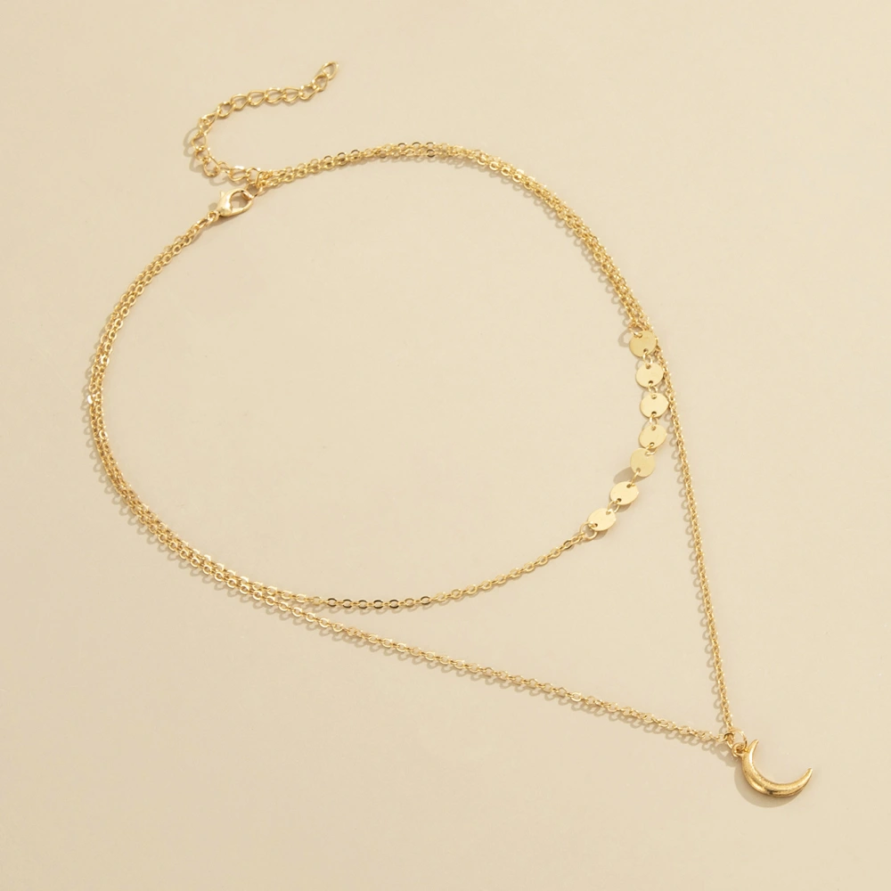 Crescent Small Sequins Superimposed Double Layer Necklace Clavicle Chain