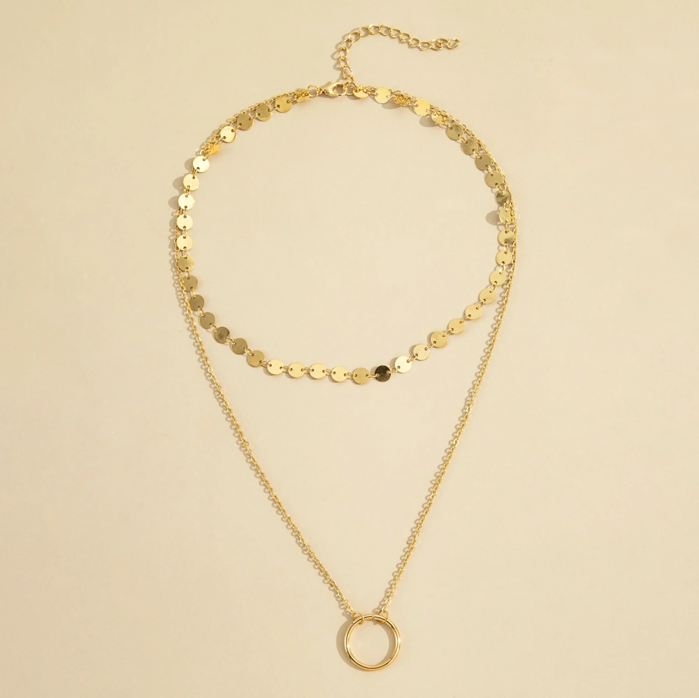 Sequined Collar Circle Pendant Necklace