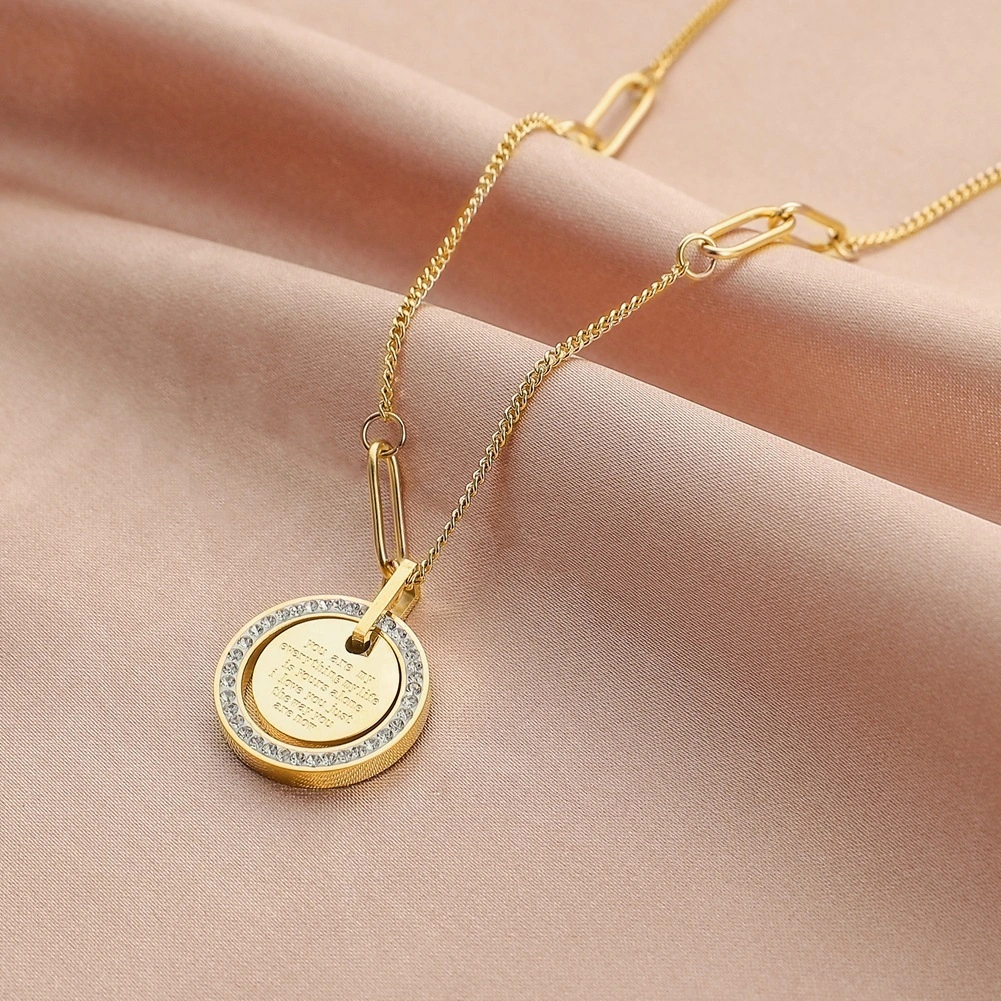 Stainless Steel Gold Shell Letter M Pendant With Diamonds
