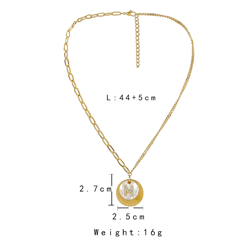 Stainless Steel Gold Shell Letter M Pendant With Diamonds