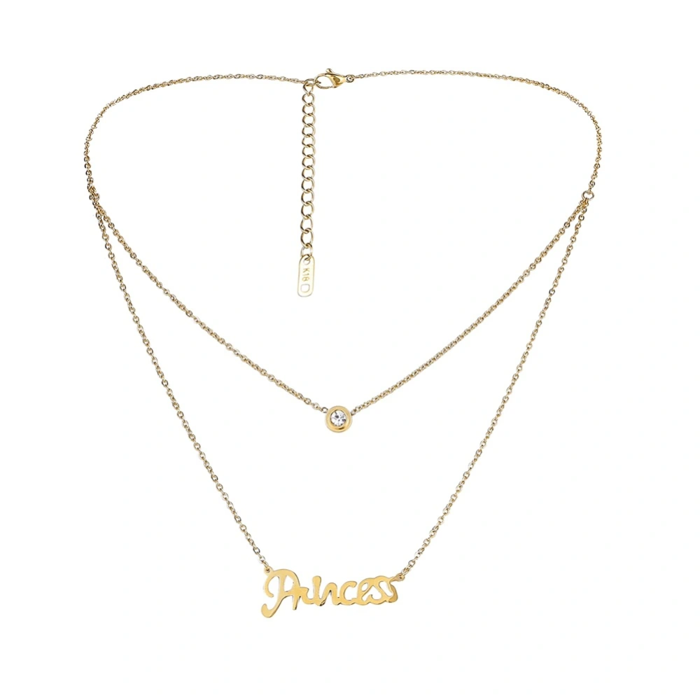 Stainless Steel Necklace Temperament Fashion Simple Letter Diamond Double Clavicle Chain