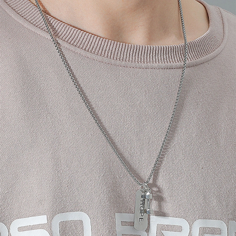 Punk Vintage Letters Hanging Tag Hip-hop Fitness Barbells Hipster Square Dumbbell Necklace