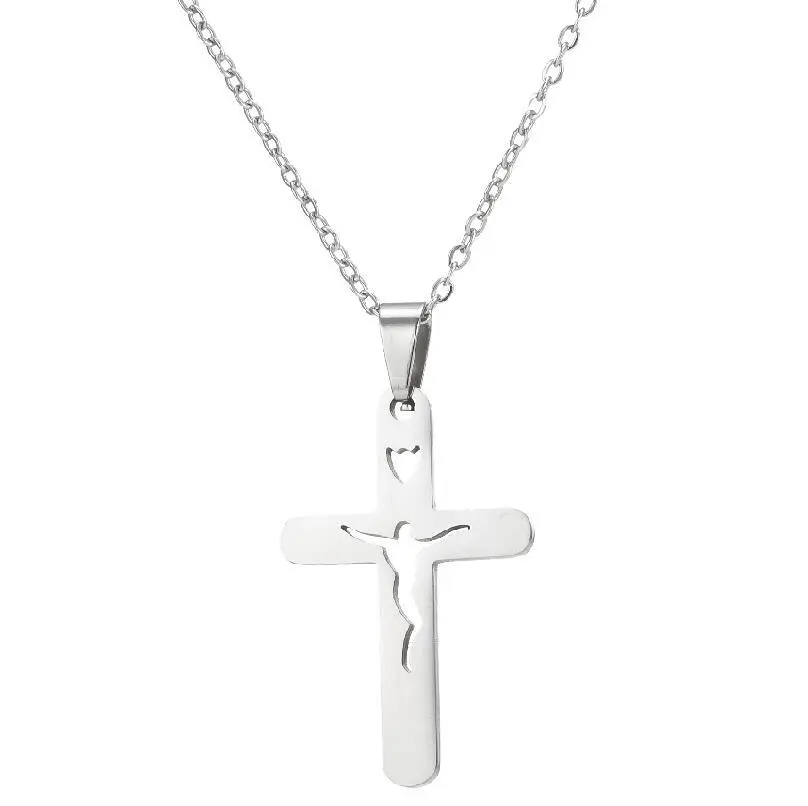 Jesus Cross Pendant Necklace European And American Men And Women Style Vintage INS Wind Stainless Steel Collarbone Chain