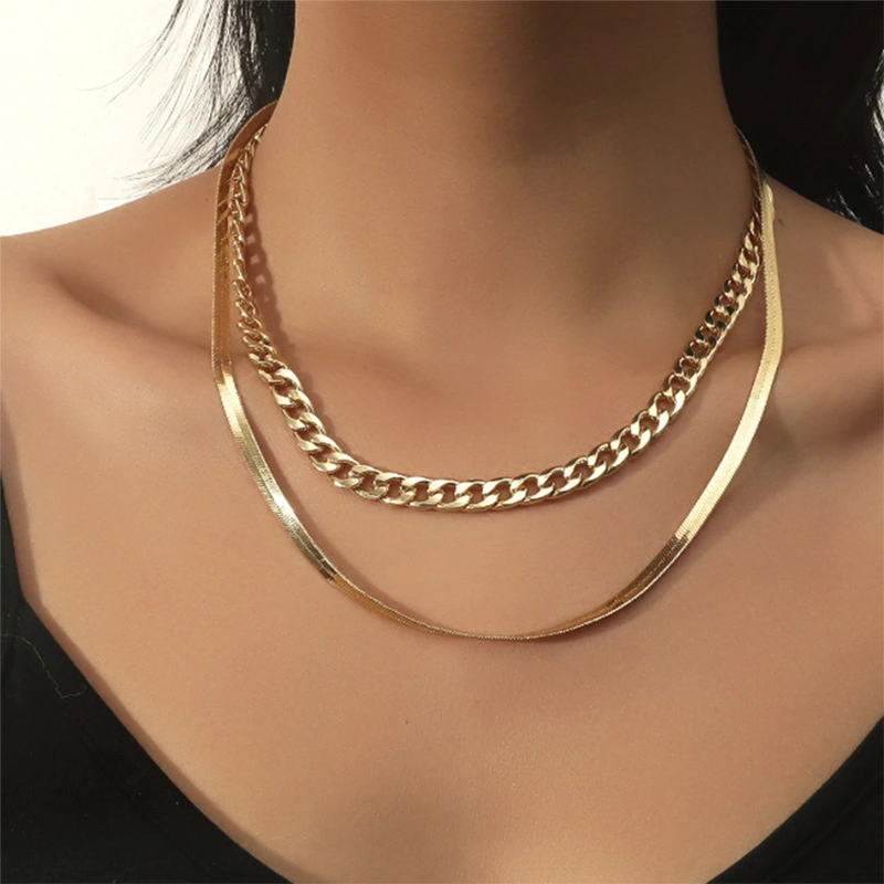 Multilayer Chain Snake Bone Chain Golden Clavicle Necklace Exaggerated Retro Fashion Item