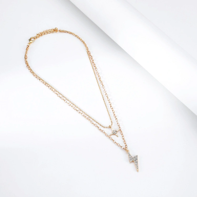 Double Diamond Lightning Pendant Necklace Personalized Neutral Clavicle Chain