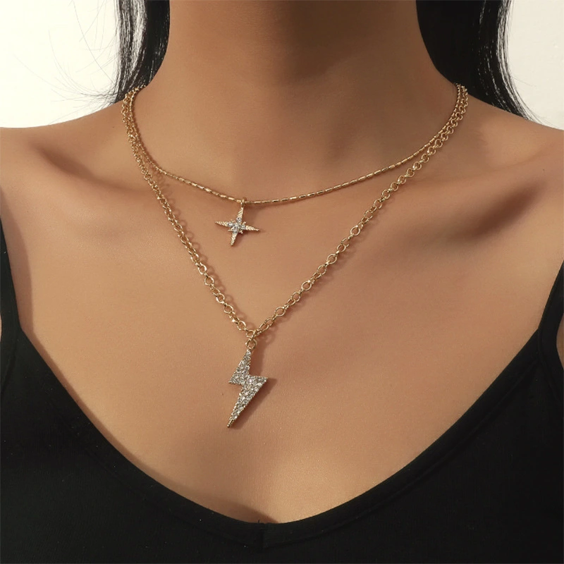 Double Diamond Lightning Pendant Necklace Personalized Neutral Clavicle Chain