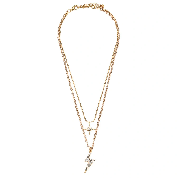 Double Diamond Lightning Pendant Necklace Personalized Neutral Clavicle Chain
