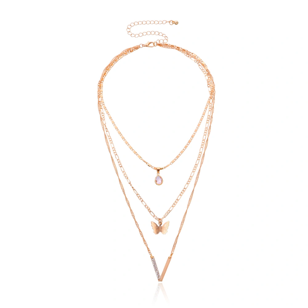 A Multi-layer Necklace With Diamond V-shaped Butterfly Drop Drop Pendant