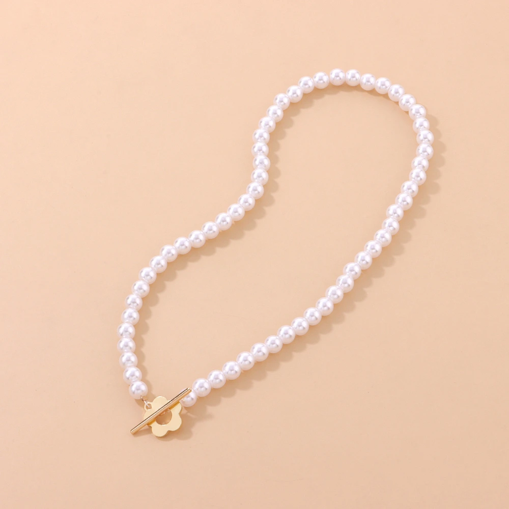 Simple Small  Imitation Pearl Chain Flower Short Necklace