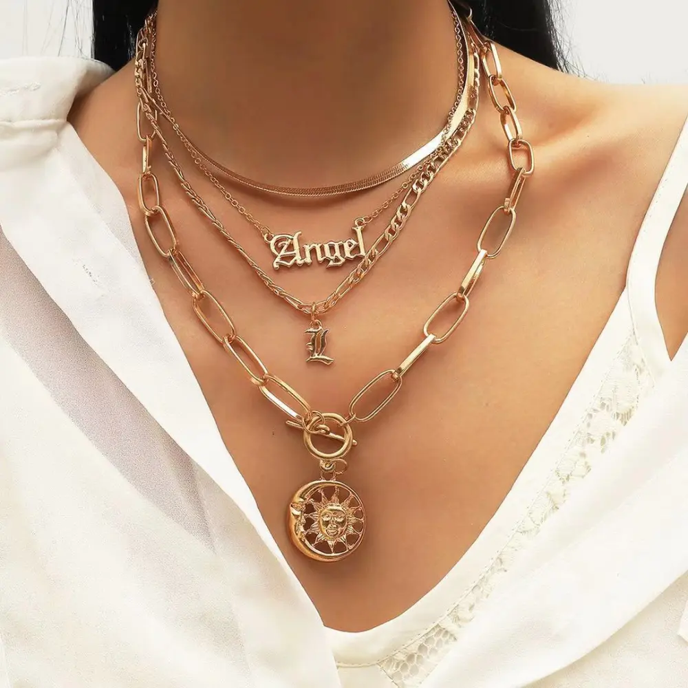 European And American Fashion Multi-layer Letter Necklace Female Alloy Hip Hop Hollow