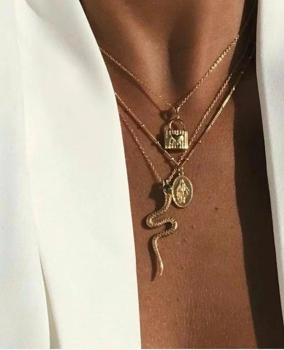 Fashion Multi-element Mix And Match Multi-layer Necklace Street Style Snake-shaped Pendant Necklace