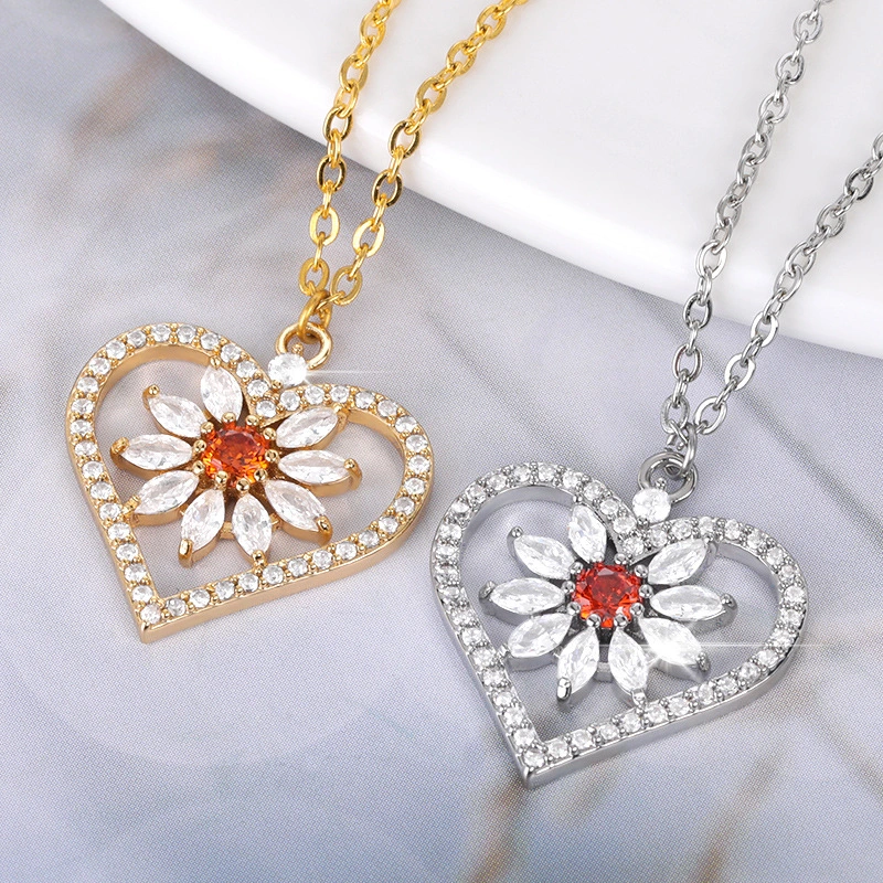 Simple New Product Heart-shaped Flower Hot Red Exotic Love Zircon