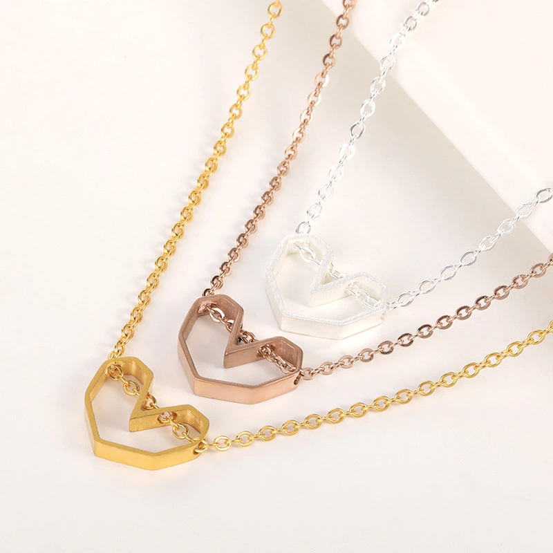 New Heart Shaped Stainless Steel Hollow Necklace For Men And Women Couples Jewelry