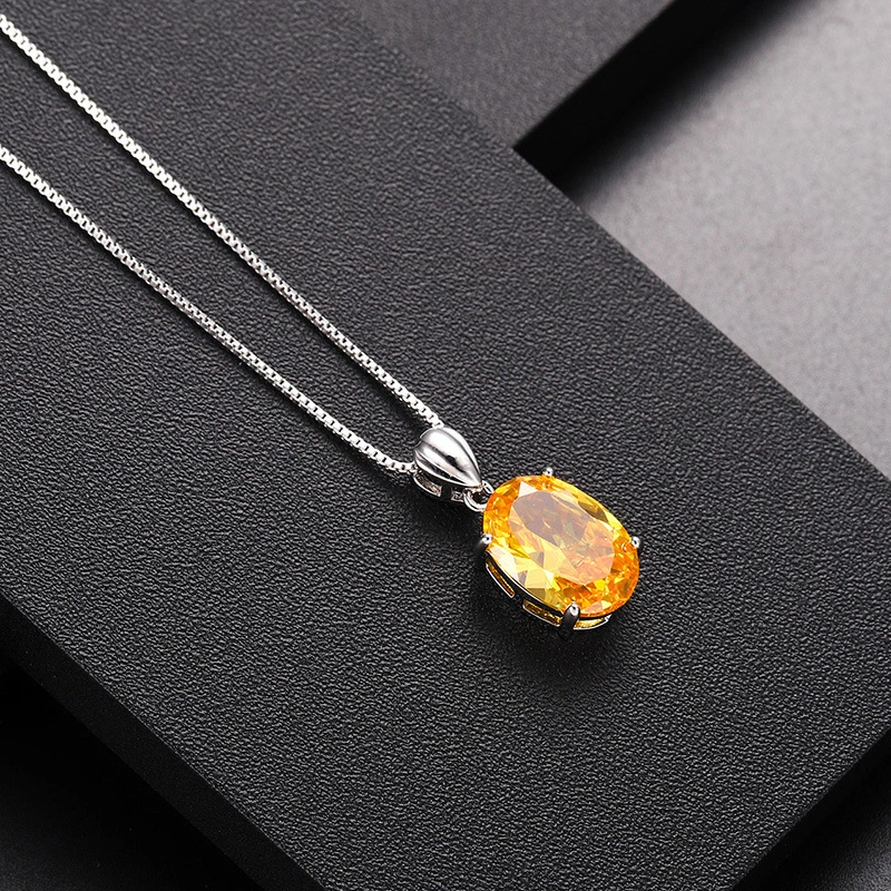 Golden Zirconium Color Gem Simple Four-claw Citrine Clavicle Chain