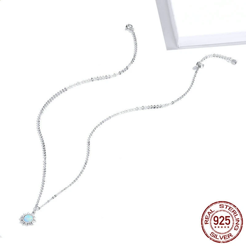 Sterling Silver S925 Ladies Necklace Sun Platinum Plated