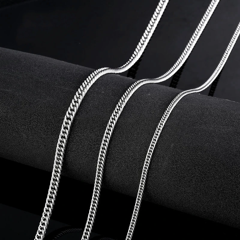 Men's Fashionable Colorless Titanium Steel Necklace Flat Chain Wide Necklace With Chain