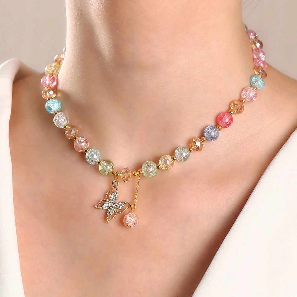 Temperament Transparent Color Beaded Necklace Clavicle Chain